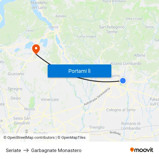 Seriate to Garbagnate Monastero map