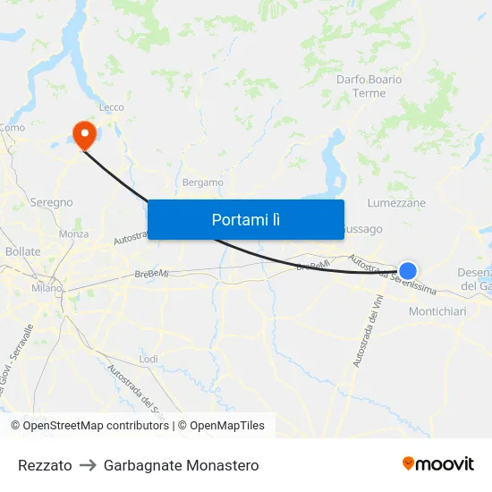 Rezzato to Garbagnate Monastero map