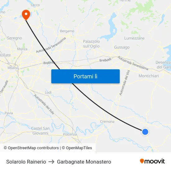 Solarolo Rainerio to Garbagnate Monastero map