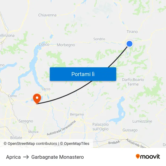 Aprica to Garbagnate Monastero map