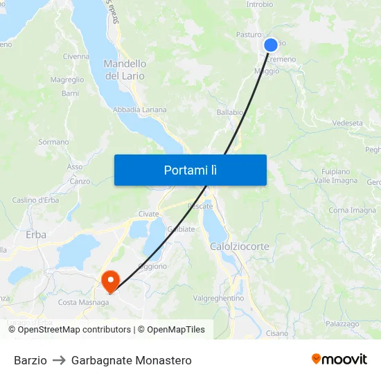 Barzio to Garbagnate Monastero map