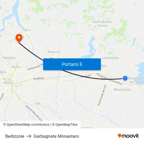 Bedizzole to Garbagnate Monastero map