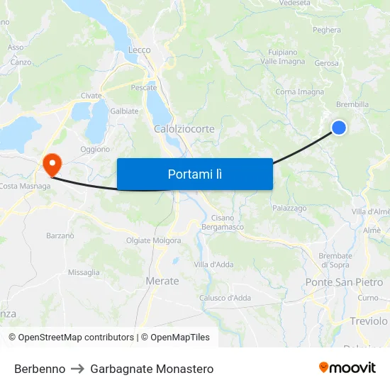 Berbenno to Garbagnate Monastero map