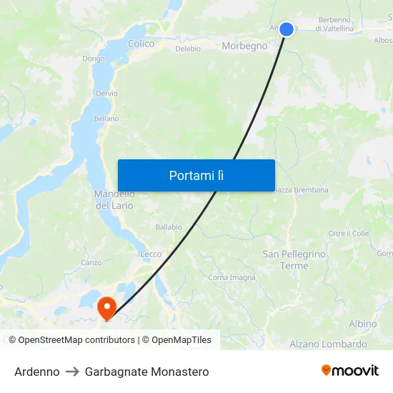 Ardenno to Garbagnate Monastero map