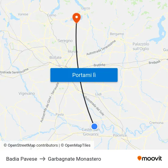 Badia Pavese to Garbagnate Monastero map