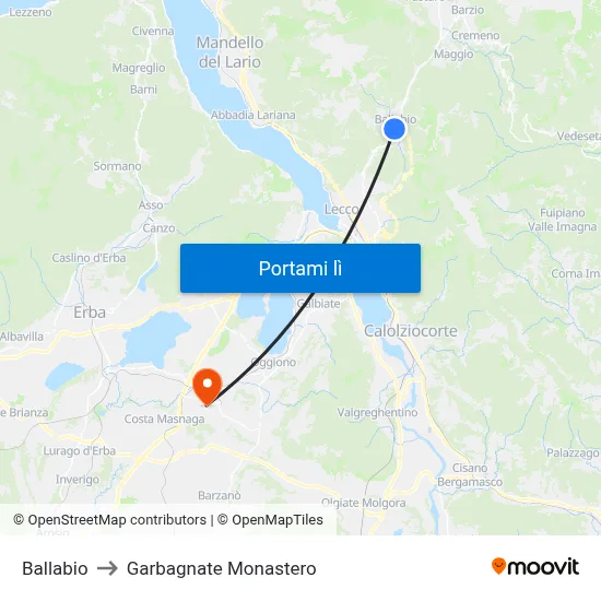 Ballabio to Garbagnate Monastero map