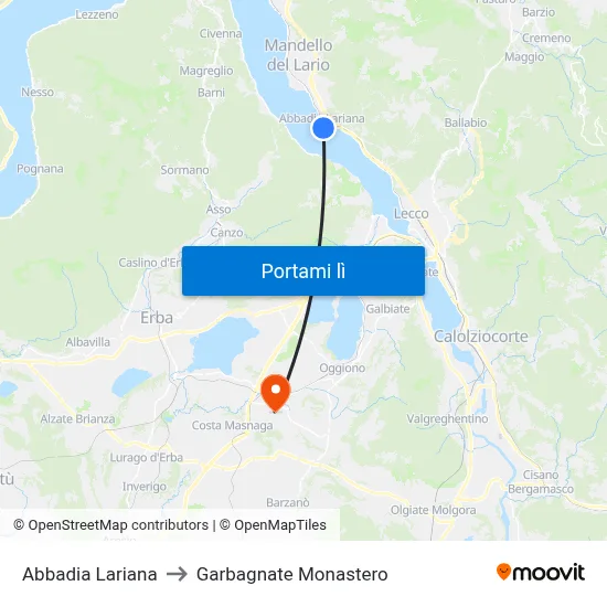 Abbadia Lariana to Garbagnate Monastero map
