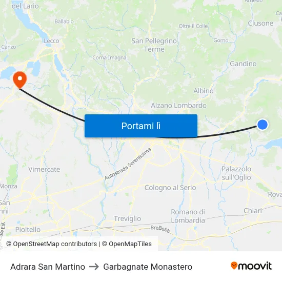 Adrara San Martino to Garbagnate Monastero map