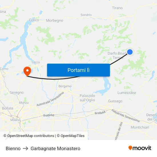 Bienno to Garbagnate Monastero map