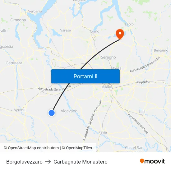 Borgolavezzaro to Garbagnate Monastero map