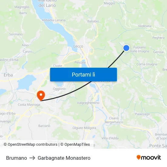 Brumano to Garbagnate Monastero map