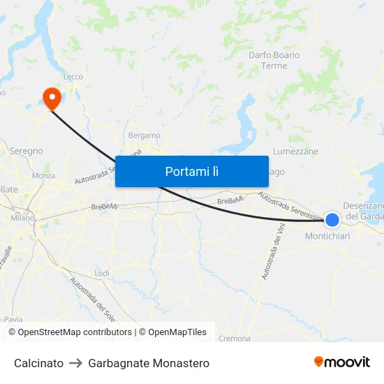 Calcinato to Garbagnate Monastero map