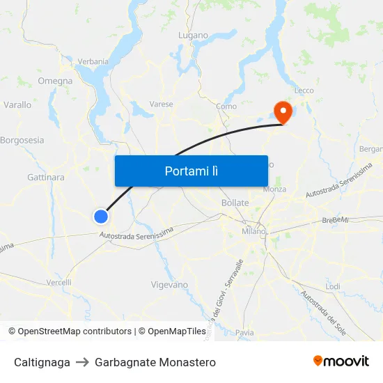 Caltignaga to Garbagnate Monastero map