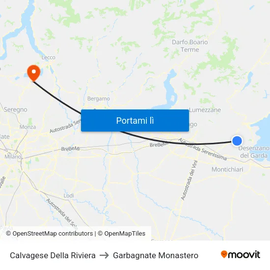 Calvagese Della Riviera to Garbagnate Monastero map