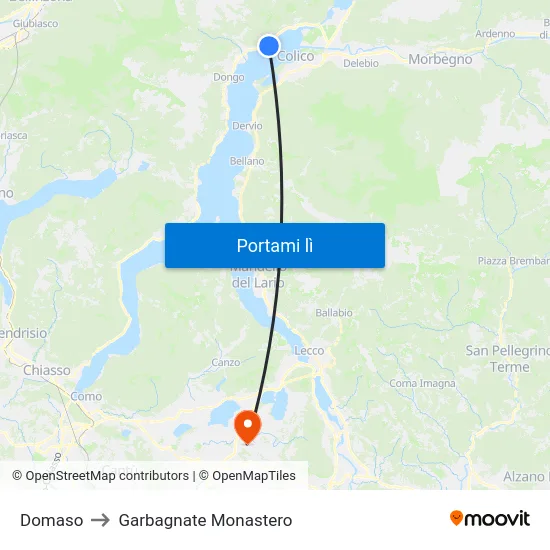 Domaso to Garbagnate Monastero map