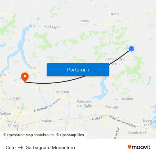 Ceto to Garbagnate Monastero map