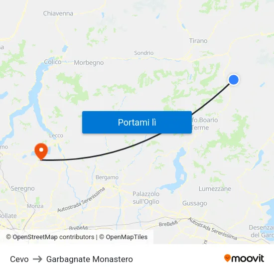 Cevo to Garbagnate Monastero map