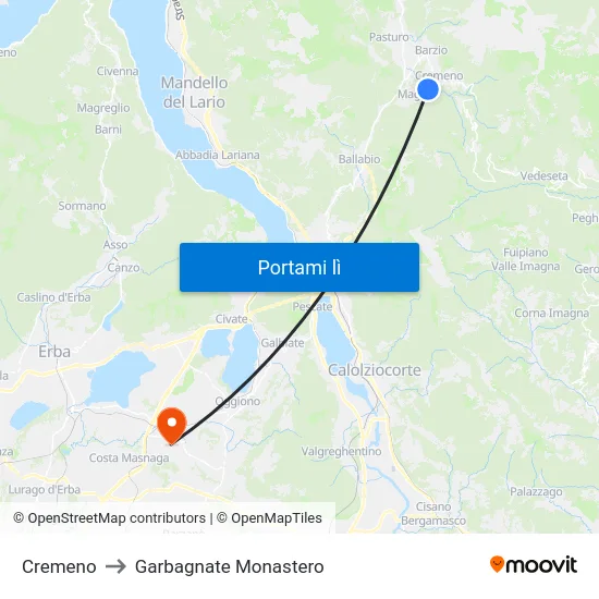 Cremeno to Garbagnate Monastero map