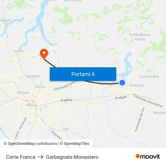 Corte Franca to Garbagnate Monastero map