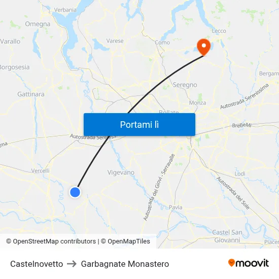 Castelnovetto to Garbagnate Monastero map