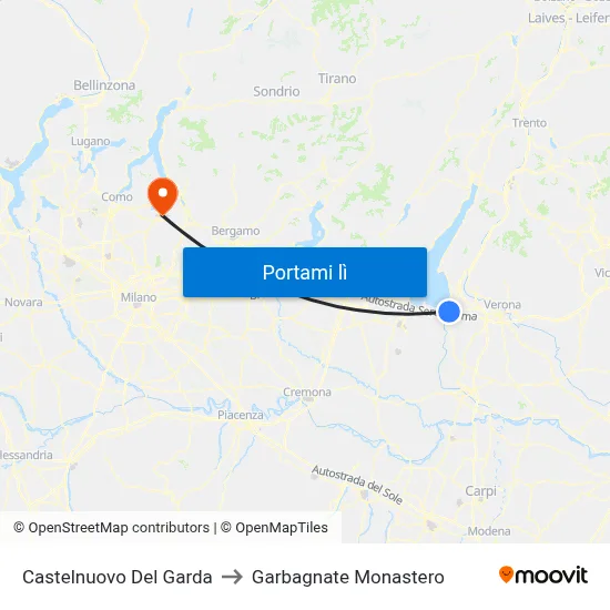 Castelnuovo Del Garda to Garbagnate Monastero map