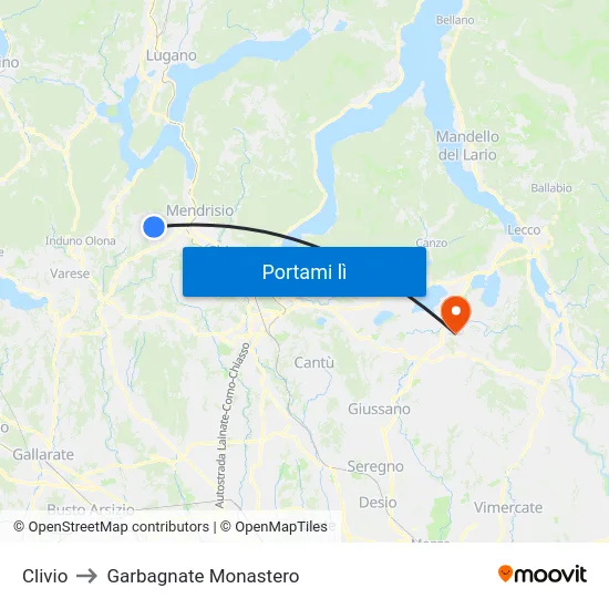 Clivio to Garbagnate Monastero map