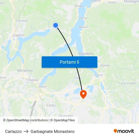 Carlazzo to Garbagnate Monastero map