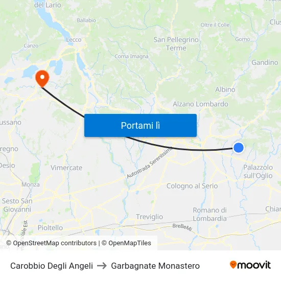 Carobbio Degli Angeli to Garbagnate Monastero map