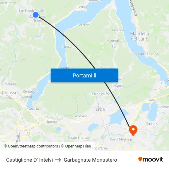 Castiglione D' Intelvi to Garbagnate Monastero map
