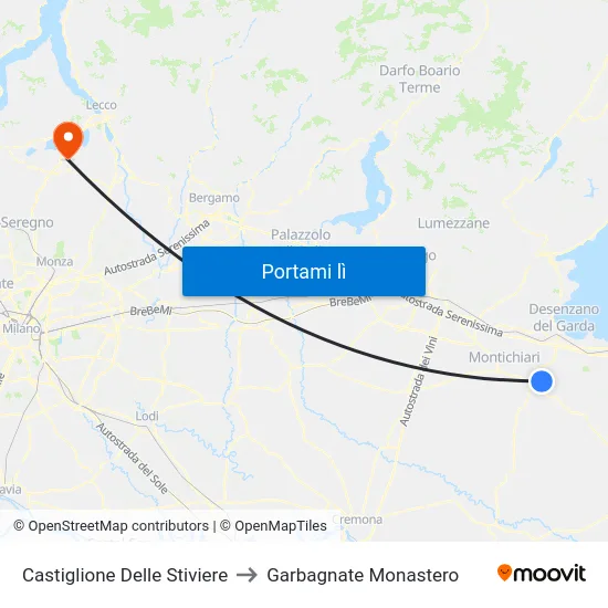 Castiglione Delle Stiviere to Garbagnate Monastero map