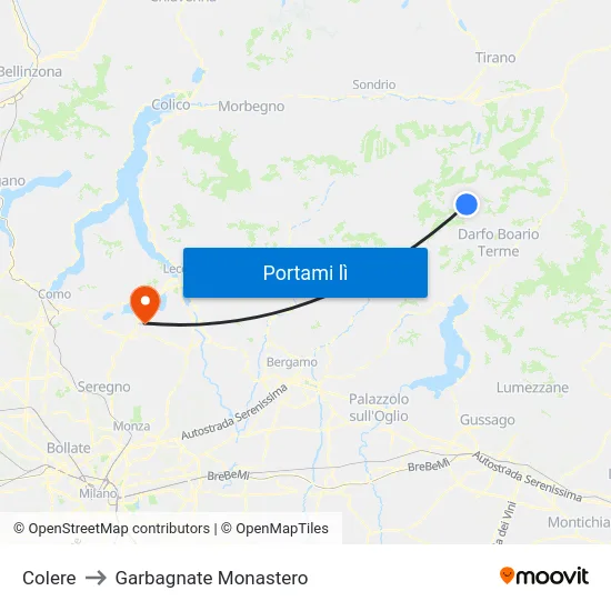 Colere to Garbagnate Monastero map