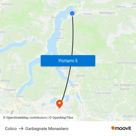 Colico to Garbagnate Monastero map