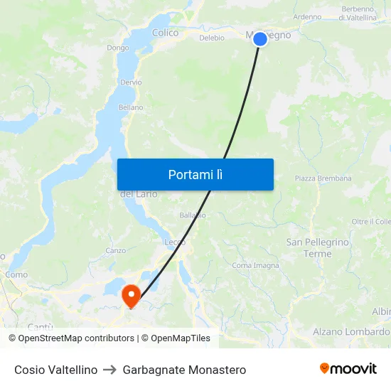 Cosio Valtellino to Garbagnate Monastero map