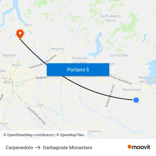 Carpenedolo to Garbagnate Monastero map