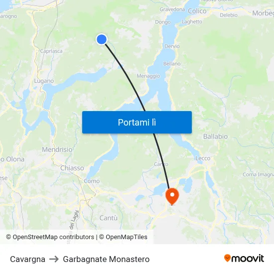 Cavargna to Garbagnate Monastero map