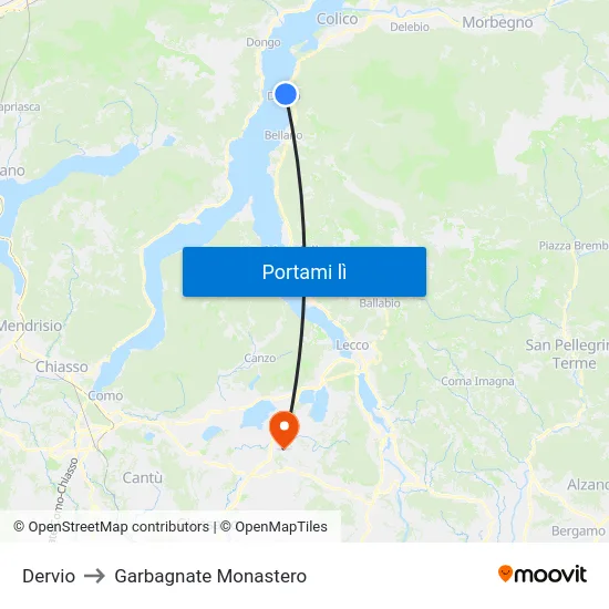 Dervio to Garbagnate Monastero map