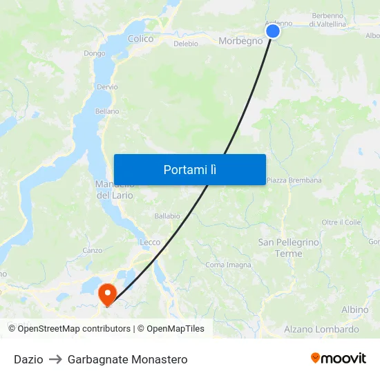 Dazio to Garbagnate Monastero map