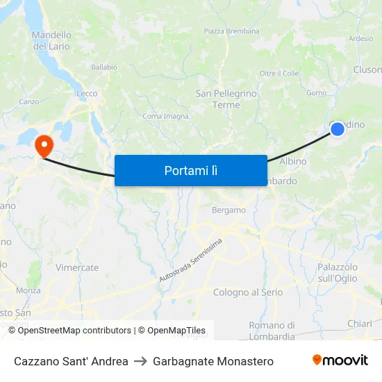 Cazzano Sant' Andrea to Garbagnate Monastero map