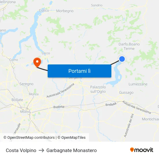 Costa Volpino to Garbagnate Monastero map