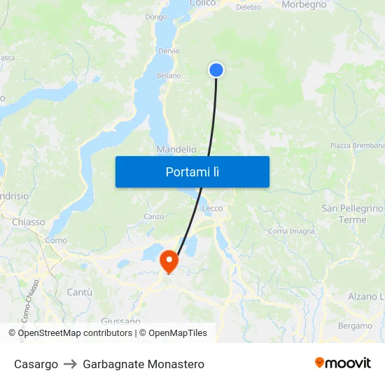 Casargo to Garbagnate Monastero map
