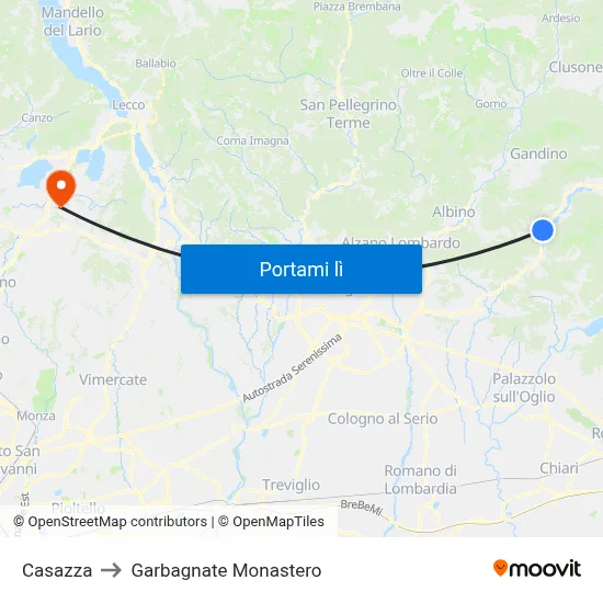 Casazza to Garbagnate Monastero map
