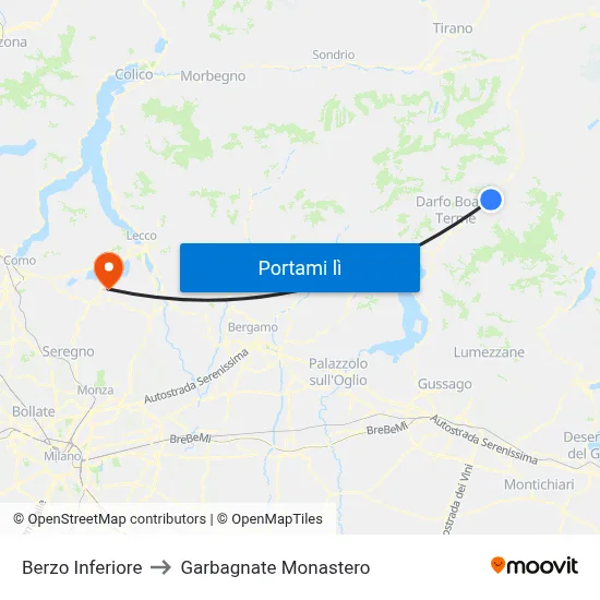 Berzo Inferiore to Garbagnate Monastero map