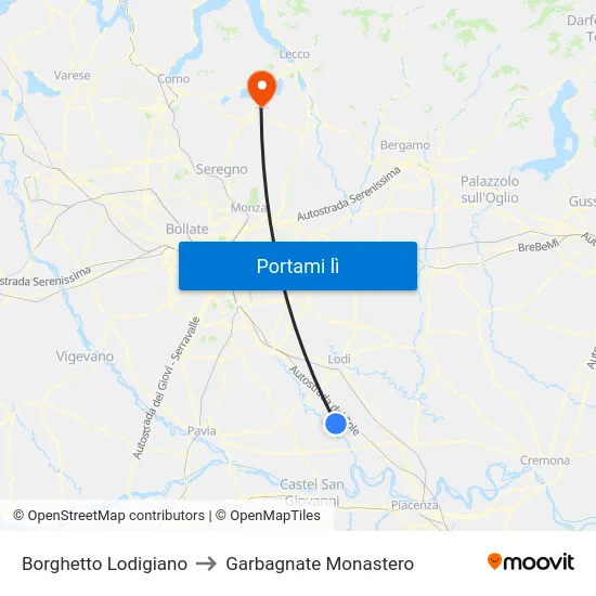 Borghetto Lodigiano to Garbagnate Monastero map