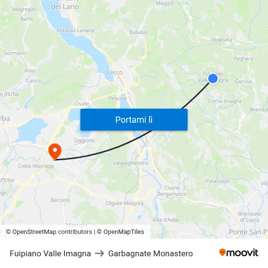 Fuipiano Valle Imagna to Garbagnate Monastero map