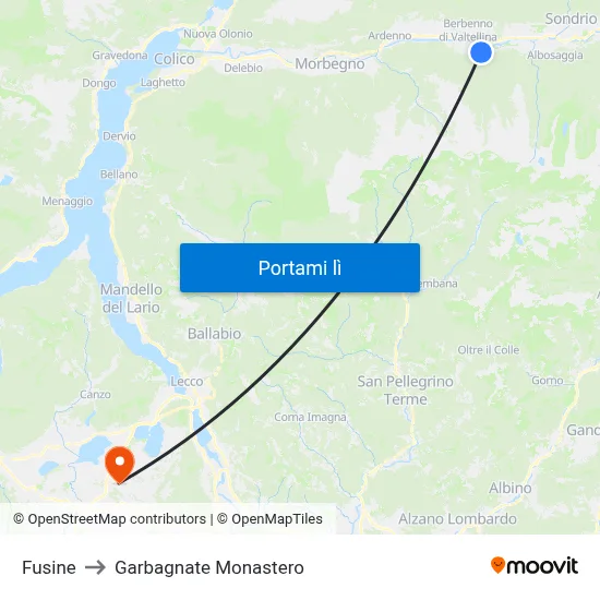 Fusine to Garbagnate Monastero map