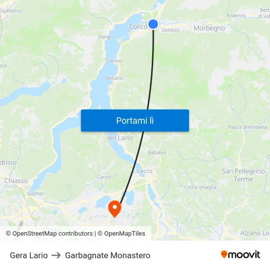 Gera Lario to Garbagnate Monastero map