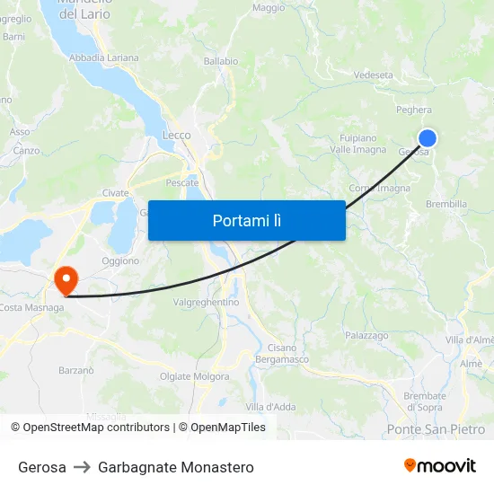 Gerosa to Garbagnate Monastero map