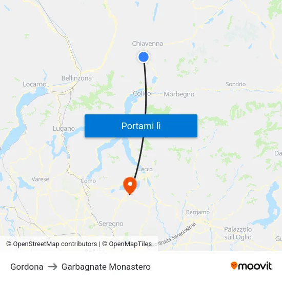 Gordona to Garbagnate Monastero map