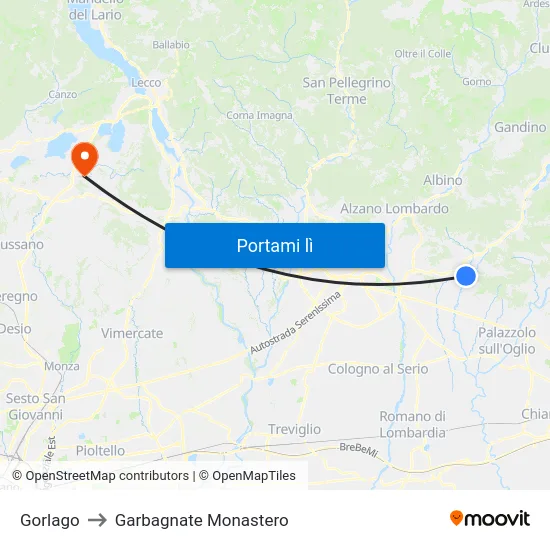 Gorlago to Garbagnate Monastero map