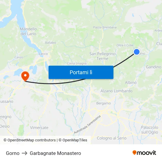Gorno to Garbagnate Monastero map